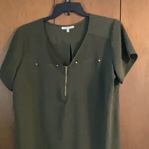 Olive Green V-Neck Women's Top